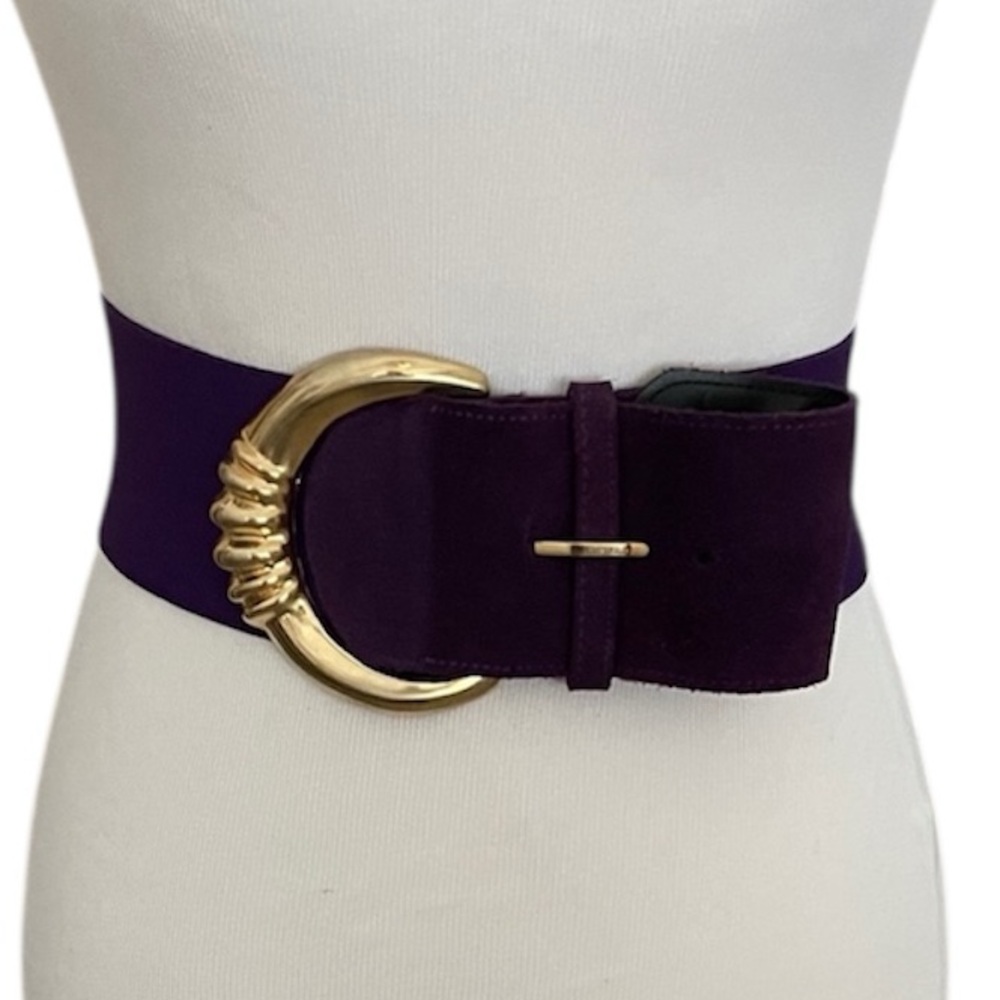 Vintage Express Purple Stretch Belt with Gold Sculptural Buckle | Size S